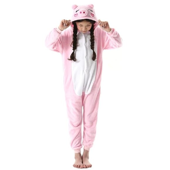 Onesie Pajamas Sleepwear Costume Halloween PINK PIG Youth 10-12 59" NWOT - Picture 3 of 17